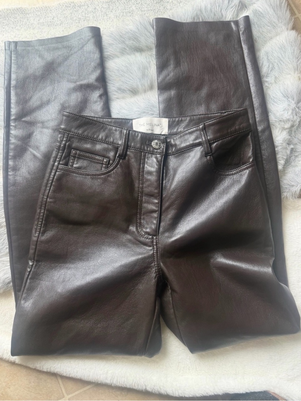 Aritzia Wilfred Melina Dark Brown Straight-Leg Leather pants